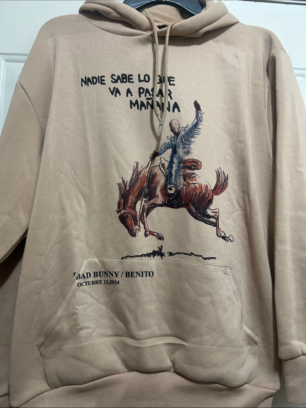 Bad Bunny NWT Tan Graphic Hoodie - Men's Tan Pullover 2024